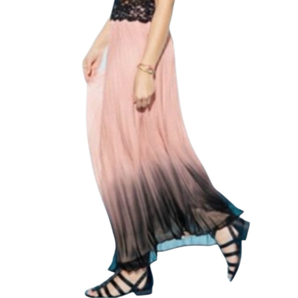 Mark Chiffon Pleated Maxi Skirt Pink/black Ombre Size L